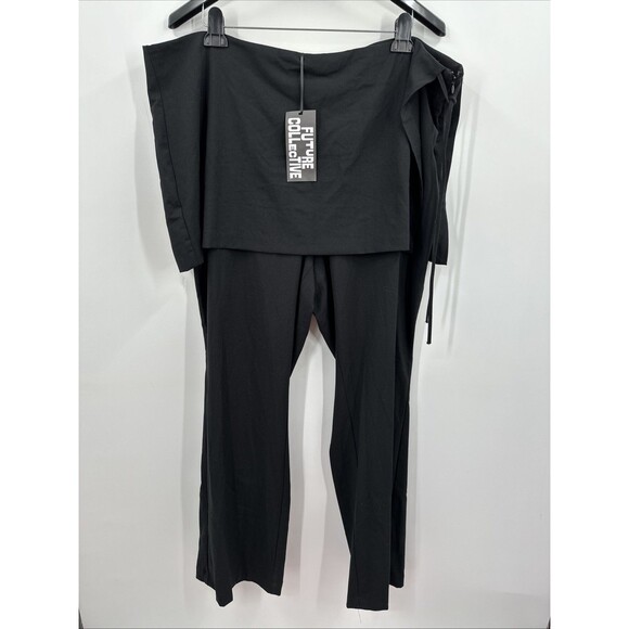 Future Collective Plus Size 22 Two Fer Tailored Pants Black Straight Side Zip - Picture 2 of 9